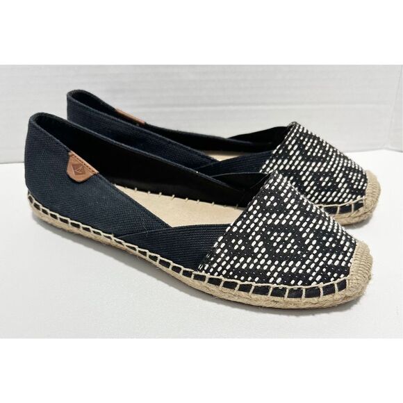 Sperry‎ Katama Cape Tribal Print Espadrille Slip On Flats Black White Women’s 8 - Picture 1 of 8